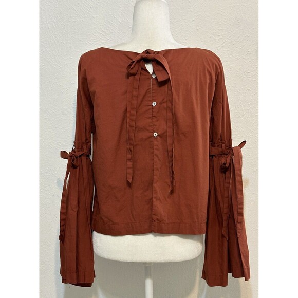 Free People So Obviously Yours Size M Blouse Bell Sleeve Boho Peasant Fall - Picture 5 of 12